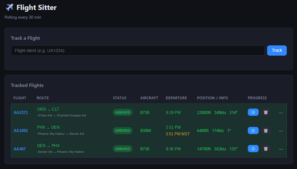 Flight Sitter web dashboard
